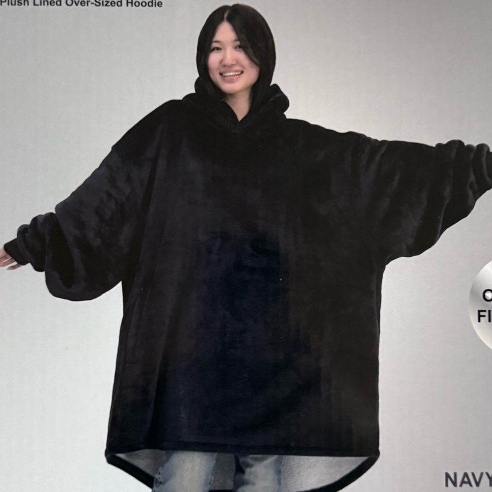 The wavy big hoodie Navy Plush Lined Oversized Hoodie